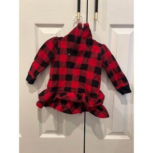 ralph lauren girls red buffalo print ruffle sweater shawl neck size 12 months